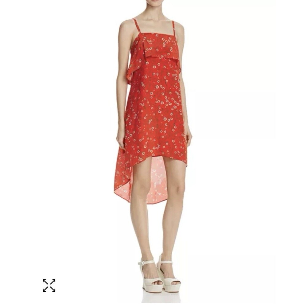 Alice + Olivia Reese Red Daisy Spaghetti Strap Hi-Lo Dress Size L $265